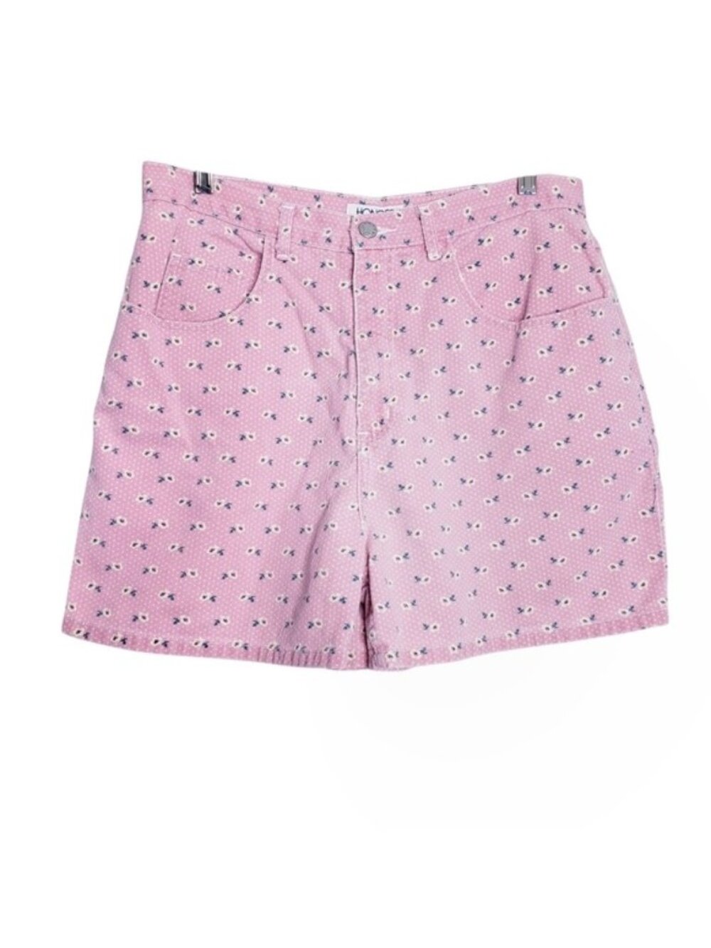Vintage Honors Pink Floral Polka Dot Cotton Denim Jean Shorts Women's Size 14